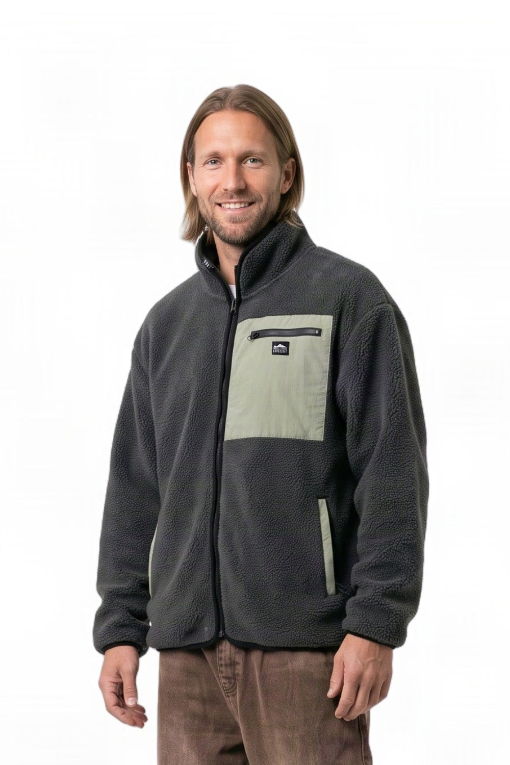 Haytor Mens Full Zip Sherpa Fleece Grey/Green