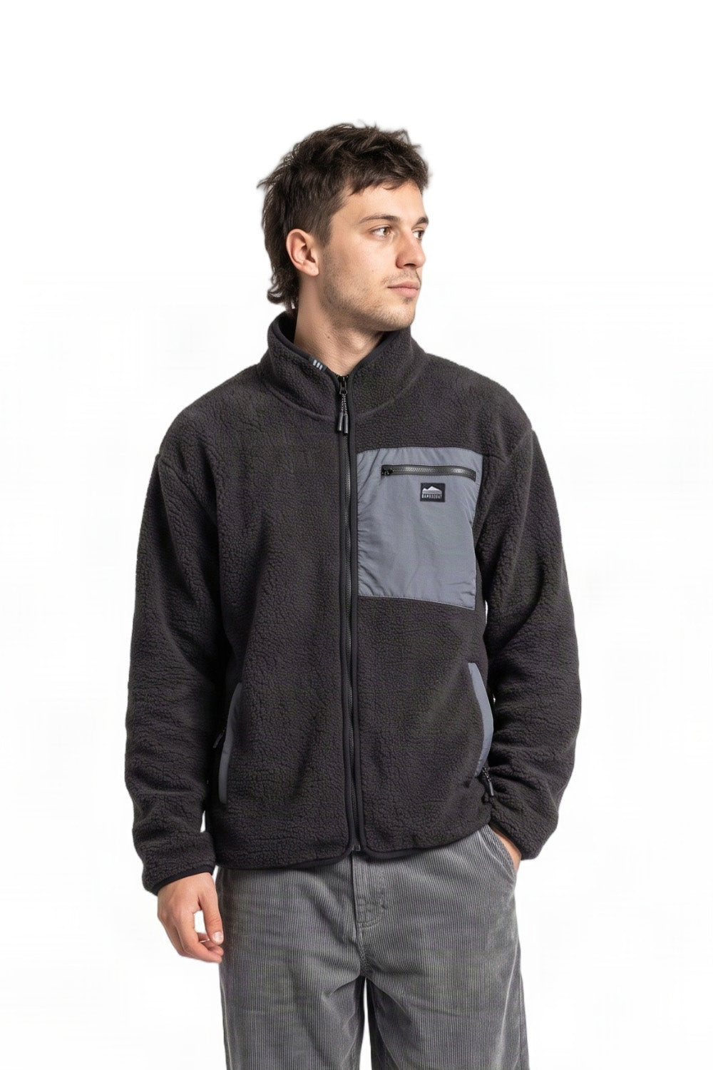 Haytor Mens Full Zip Sherpa Fleece Black/Slate